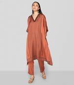 Dark peach hand block printed kaftan set