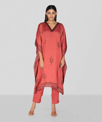 Porcelain rose hand block printed kaftan set 1