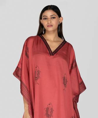 Porcelain rose hand block printed kaftan set 2