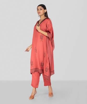 Porcelain rose hand block printed kaftan set 3