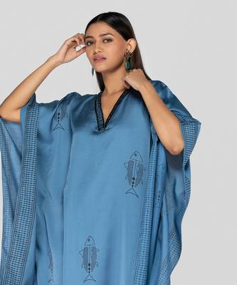 Command blue hand block printed kaftan set 2