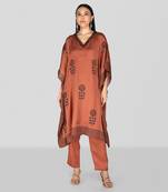Dark peach hand block printed kaftan set
