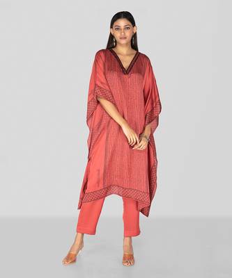 Porcelain rose hand block printed kaftan set 1
