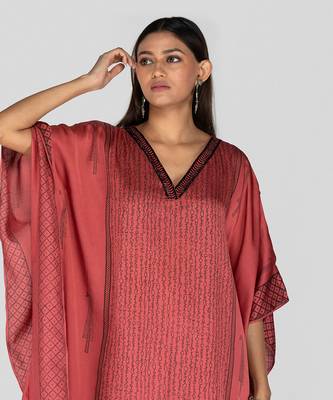 Porcelain rose hand block printed kaftan set 2