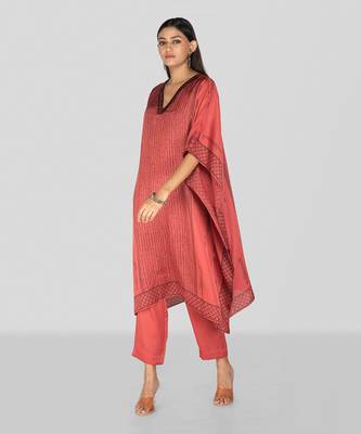 Porcelain rose hand block printed kaftan set 3