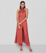 Porcelain rose hand block printed halter neck kurta set