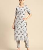Grey printed Kurta with Trousers