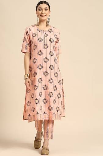 Women Peach-Coloured Ethnic Motifs Printed Kurta with Trousers