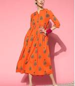 Orange Ethnic Motifs Ethnic A-Line Pure Cotton Midi Dress