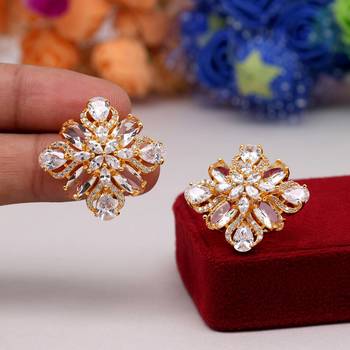 White color american diamond stud earrings 2