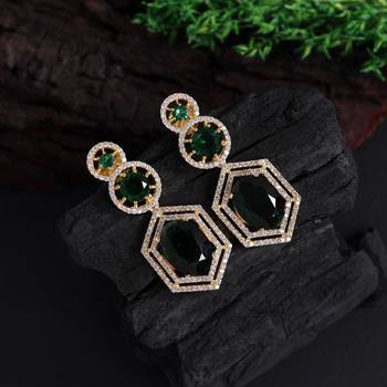 Green color american diamond earrings 1