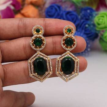 Green color american diamond earrings 2