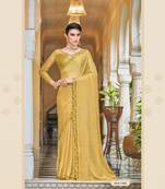 Mustard Embroidered Soft Sattin Silk Blend Saree With Blouse