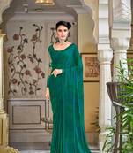 Teal Green Embroidered Soft Sattin Silk Blend Saree With Blouse