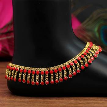 Red color glass stone anklets 1