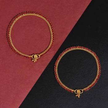 Red color rhinestone anklets 2