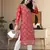 Ada hand embroidered red georgette lucknowi chikankari indian women straight kurta with slip - a90361