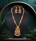 Gold color vilandi kundan long matte gold temple necklace set