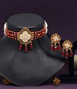 Maroon color choker matte gold temple necklace set