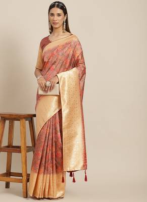 Serona fabrics women's banasari zari weaving silk saree with blouse 1