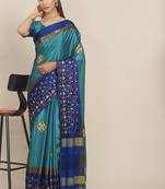 Serona fabrics women's cotton silk sequins embroidery work saree with blouse