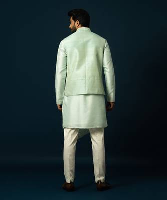 Seafoam firework layered kurta & nehru set 5