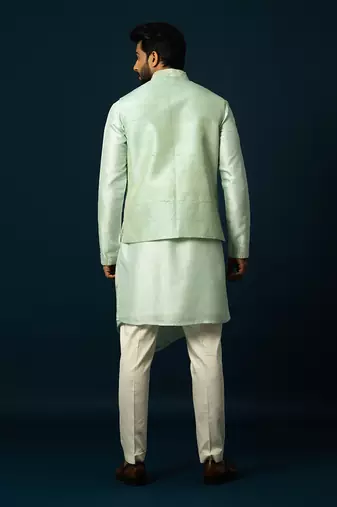 Seafoam firework layered kurta & nehru set