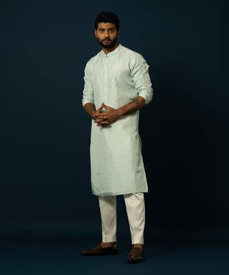 Paled turquoise awla work kurta set 1