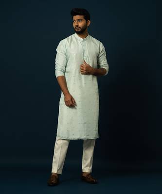 Paled turquoise awla work kurta set 2