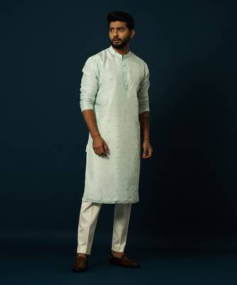 Paled turquoise awla work kurta set 3