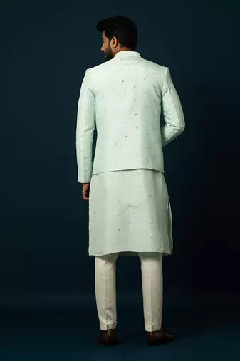 Paled turquoise awla work kurta & jacket set
