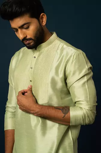 Spring green pintuck kurta set