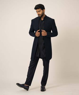 Navy blue open jacket set 1