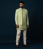 Spring green pintuck kurta jacket set