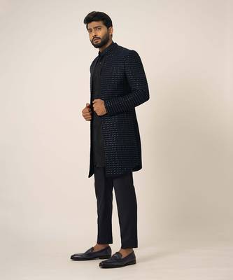 Navy blue open jacket set 2