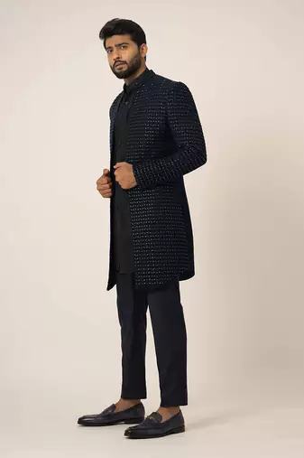 Navy blue open jacket set