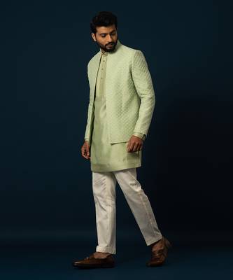 Spring green pintuck kurta jacket set 2