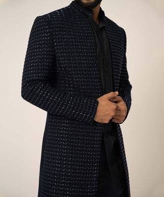 Navy blue open jacket set 3
