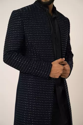 Navy blue open jacket set