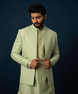 Spring green pintuck kurta jacket set 3