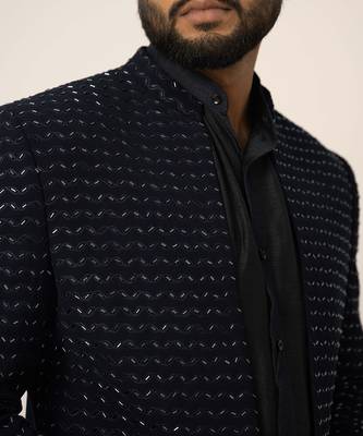 Navy blue open jacket set 4