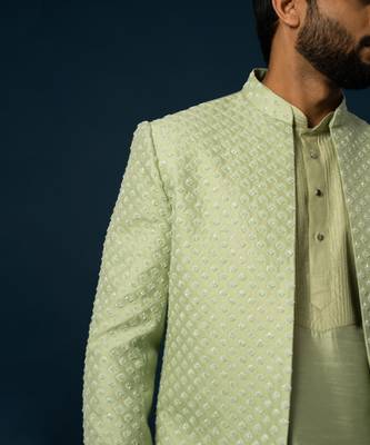 Spring green pintuck kurta jacket set 4