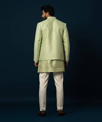 Spring green pintuck kurta jacket set 5