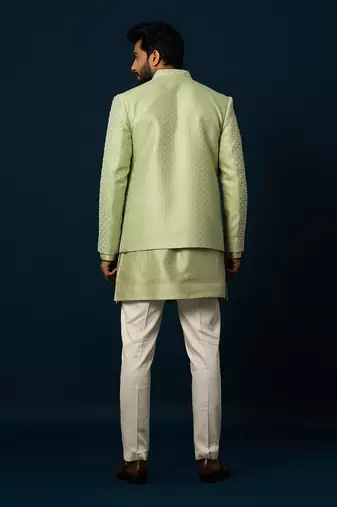Spring green pintuck kurta jacket set
