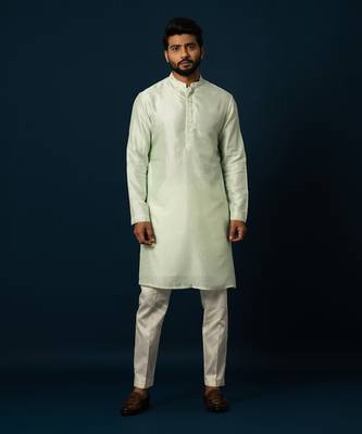 Powdery green stitch lines kurta set 1