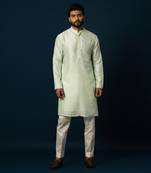 Powdery green stitch lines kurta set