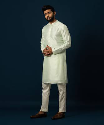 Powdery green stitch lines kurta set 2