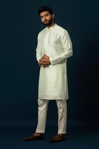 Powdery green stitch lines kurta set