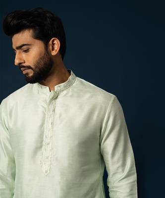 Powdery green stitch lines kurta set 3