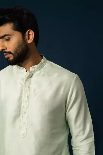 Powdery green stitch lines kurta set